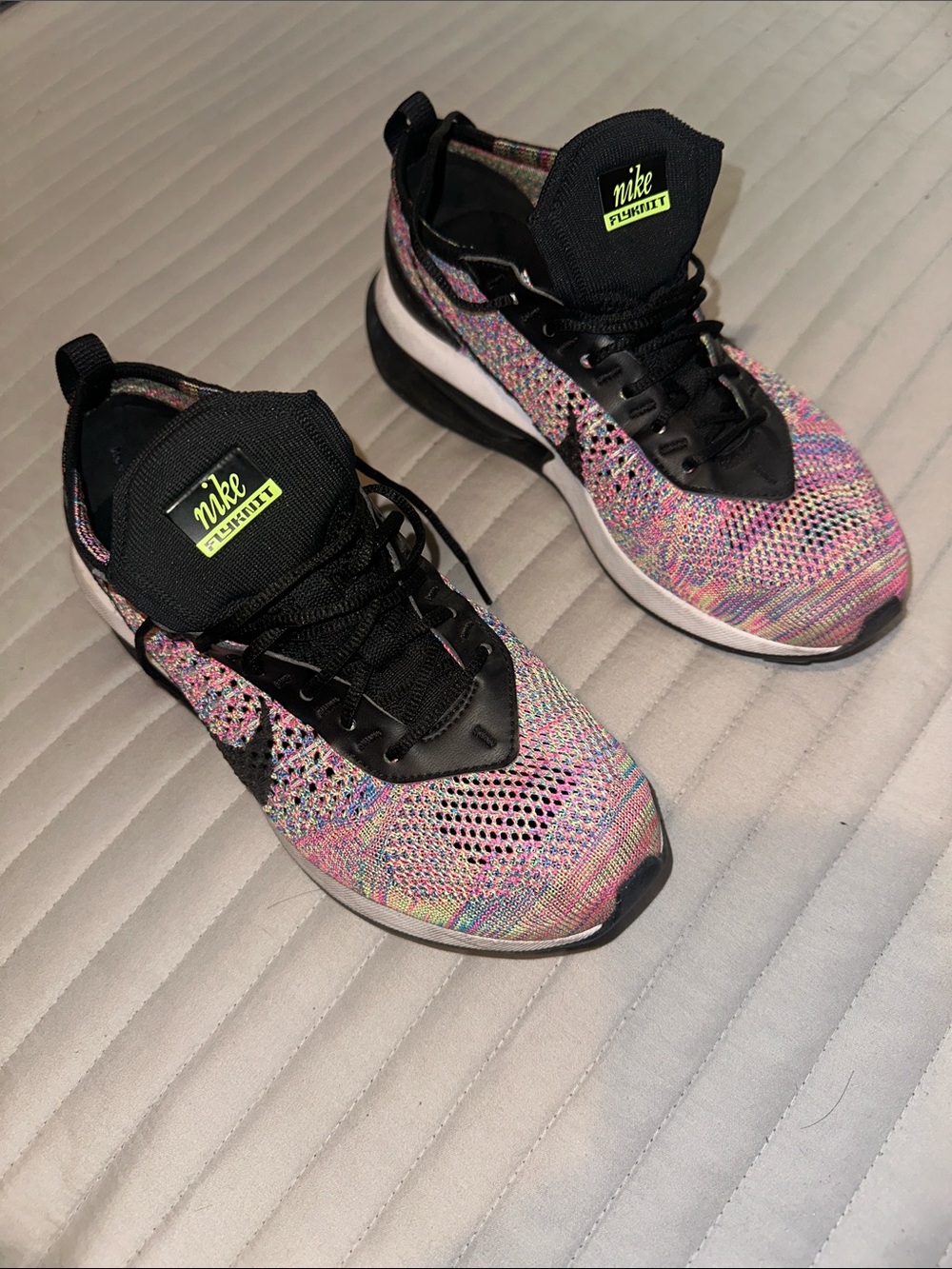 Nike Multicolor Flyknit Women’s Athletic Sneakers with Black and Neon Accent